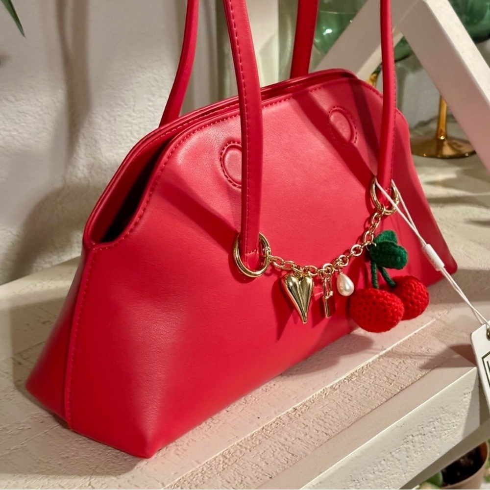 NWT Urban Expressions Cherry Charm Red Pink Shoulder Bag Coquette Vegan Leather - Picture 6 of 11